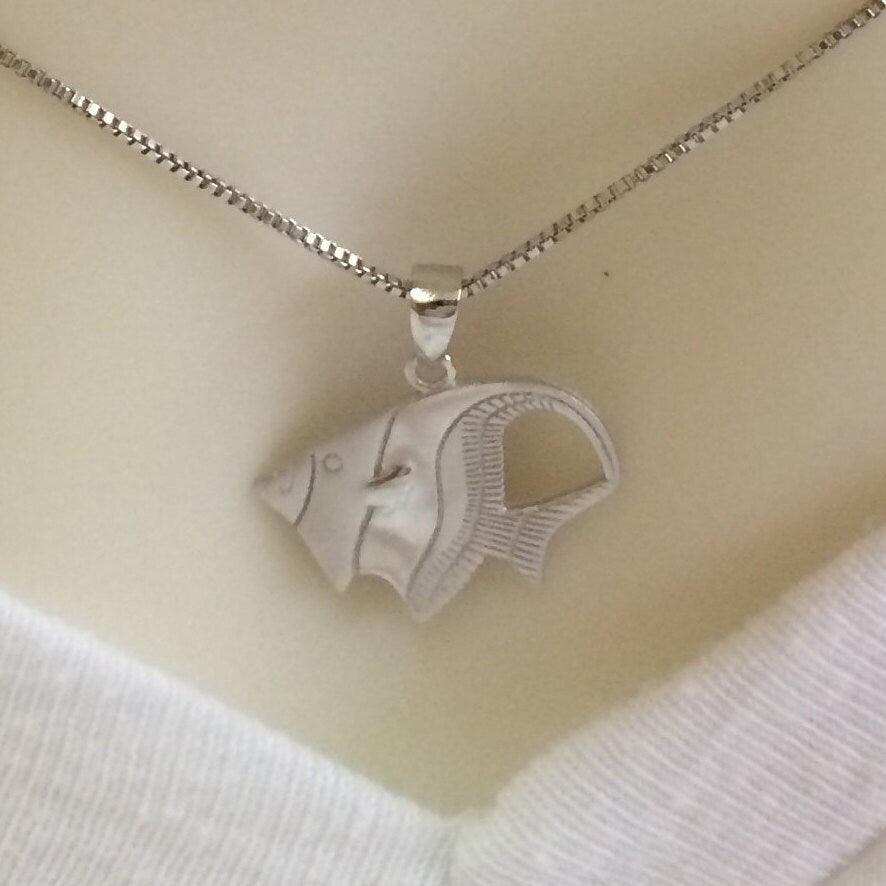 Unique Hawaiian Angelfish Necklace, Sterling Silver Angel Fish Pendant, N6125 Birthday Mother Wife Mom Girl Gift, Island Jewelry - Hawaii Treasures Shop