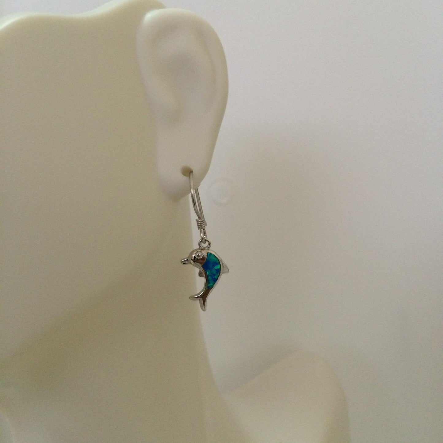Beautiful Hawaiian Blue Opal Dolphin Earring, Sterling Silver Blue Opal Dolphin Dangle Earring, E4130 Birthday Mom Mother Gift - Hawaii Treasures Shop
