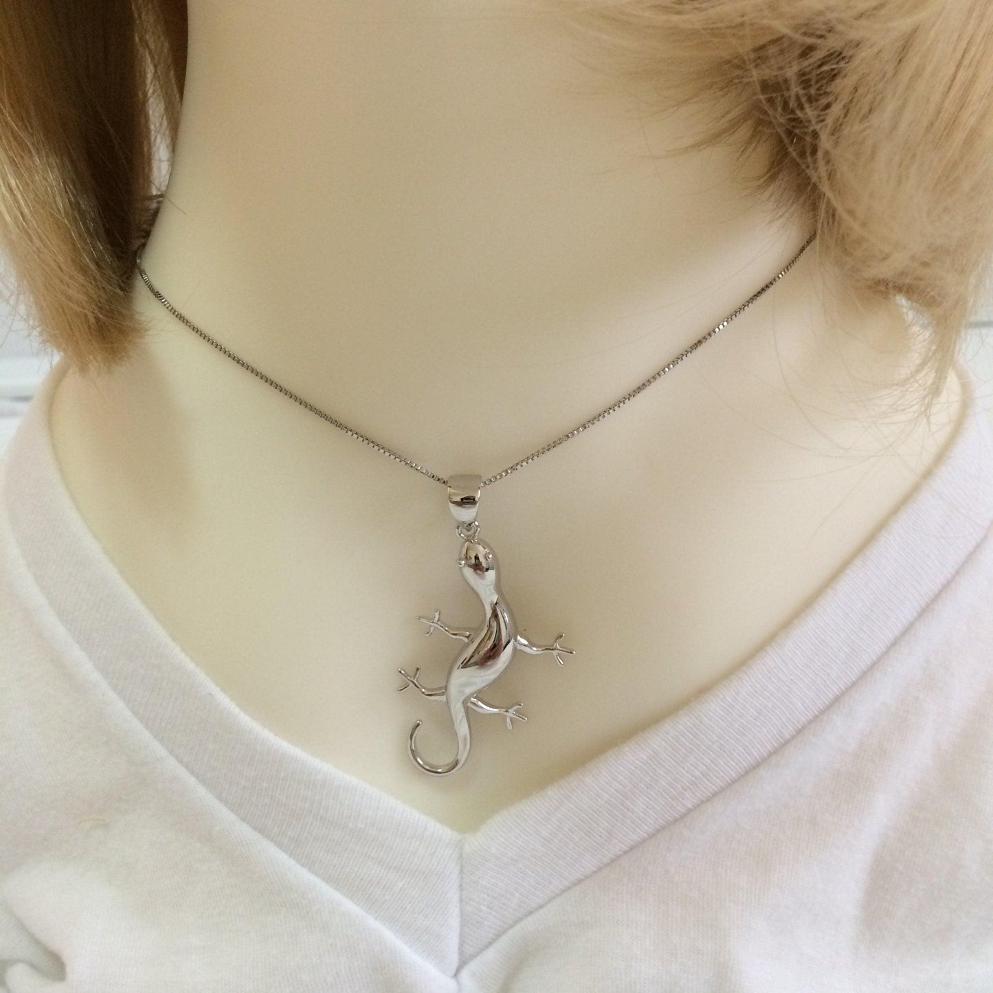 Stunning Hawaiian X-Large Gecko Necklace and Earring, Sterling Silver Gecko Pendant, N6120S Birthday Mother Wife Mom Gift, Statement PC - Hawaii Treasures Shop