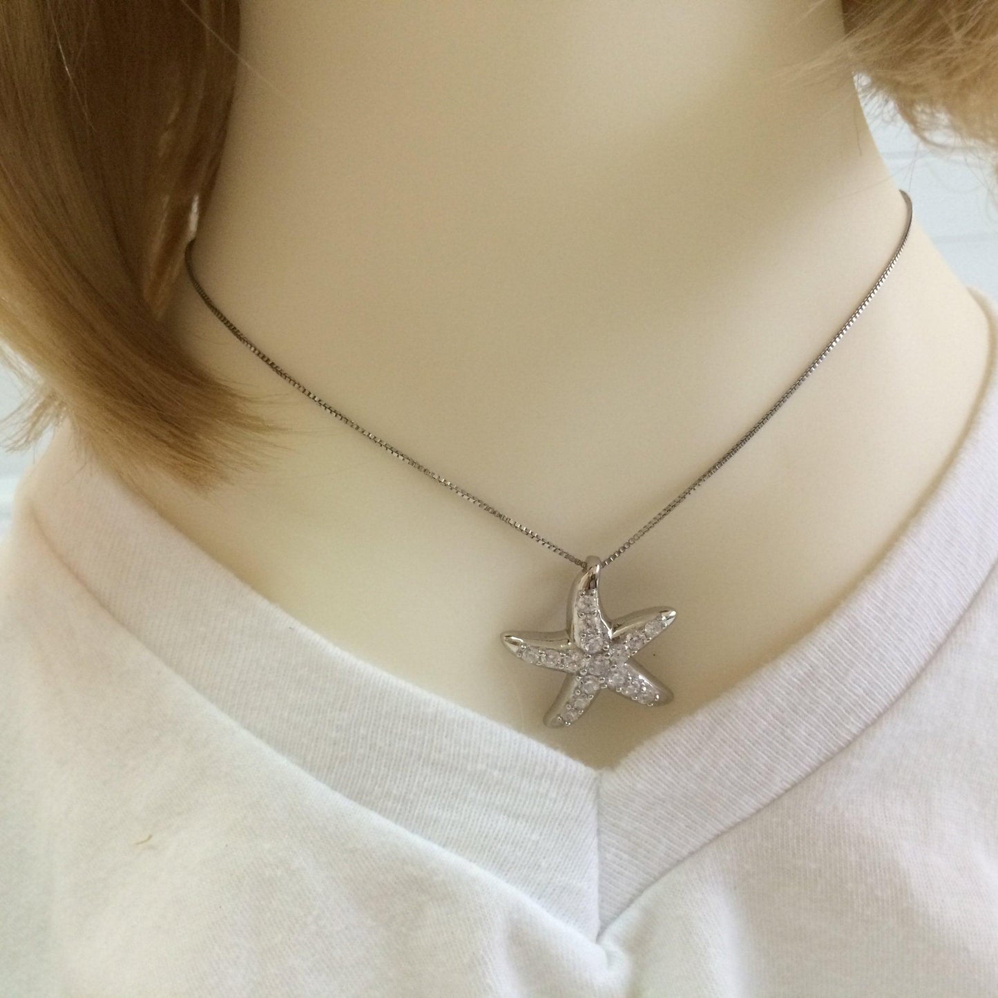 Gorgeous Hawaiian Large Starfish Necklace, Sterling Silver Star Fish CZ Pendant, N6168 Birthday Mother Wife Mom Gift, Statement PC - Hawaii Treasures Shop