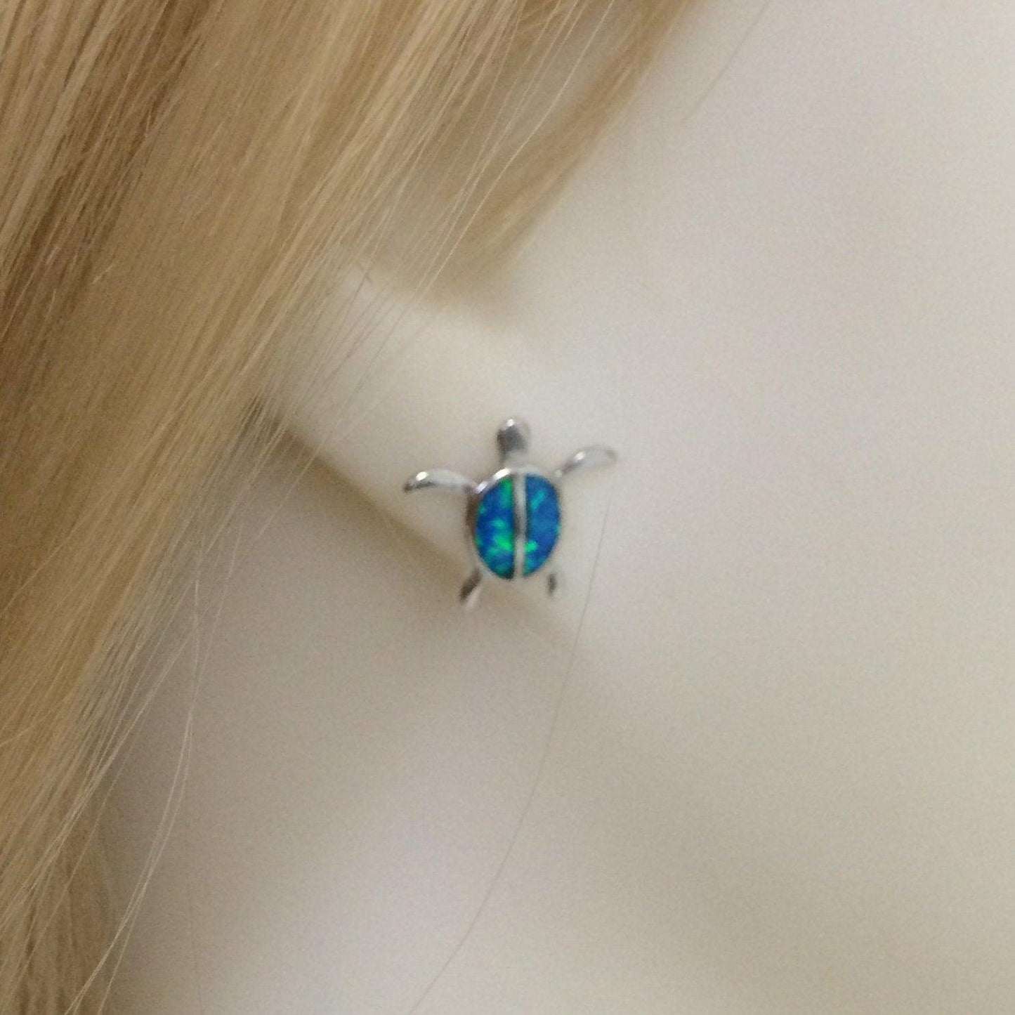 Beautiful Hawaiian Blue Opal Sea Turtle Earring, Sterling Silver Blue Opal Turtle Stud Earring, E4019 Birthday Wife Mom Mother Gift - Hawaii Treasures Shop