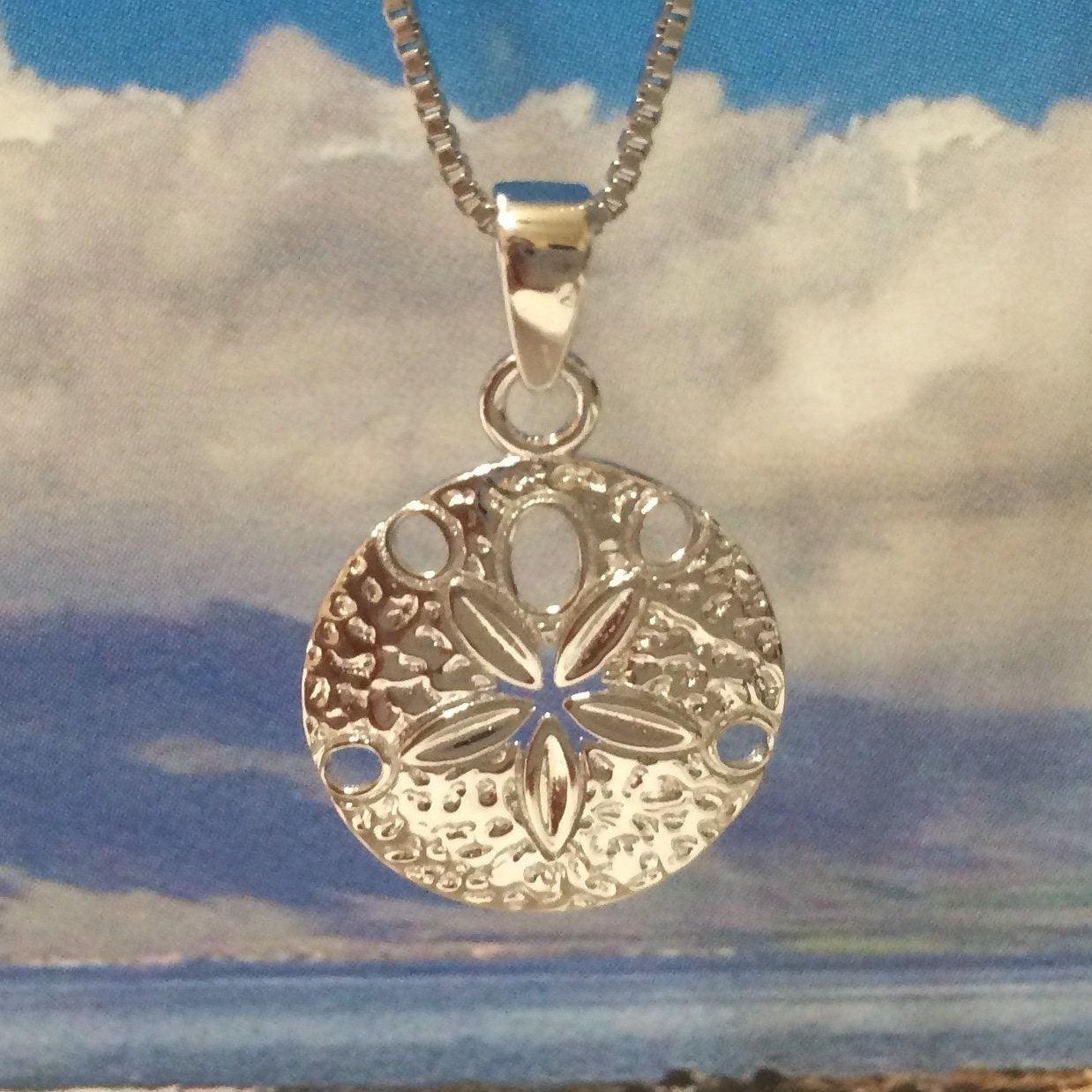 Pretty Hawaiian Sand Dollar Necklace and Earring, Sterling Silver Sand Dollar Charm Pendant, N6117S Birthday Mother Wife Mom Girl Gift - Hawaii Treasures Shop