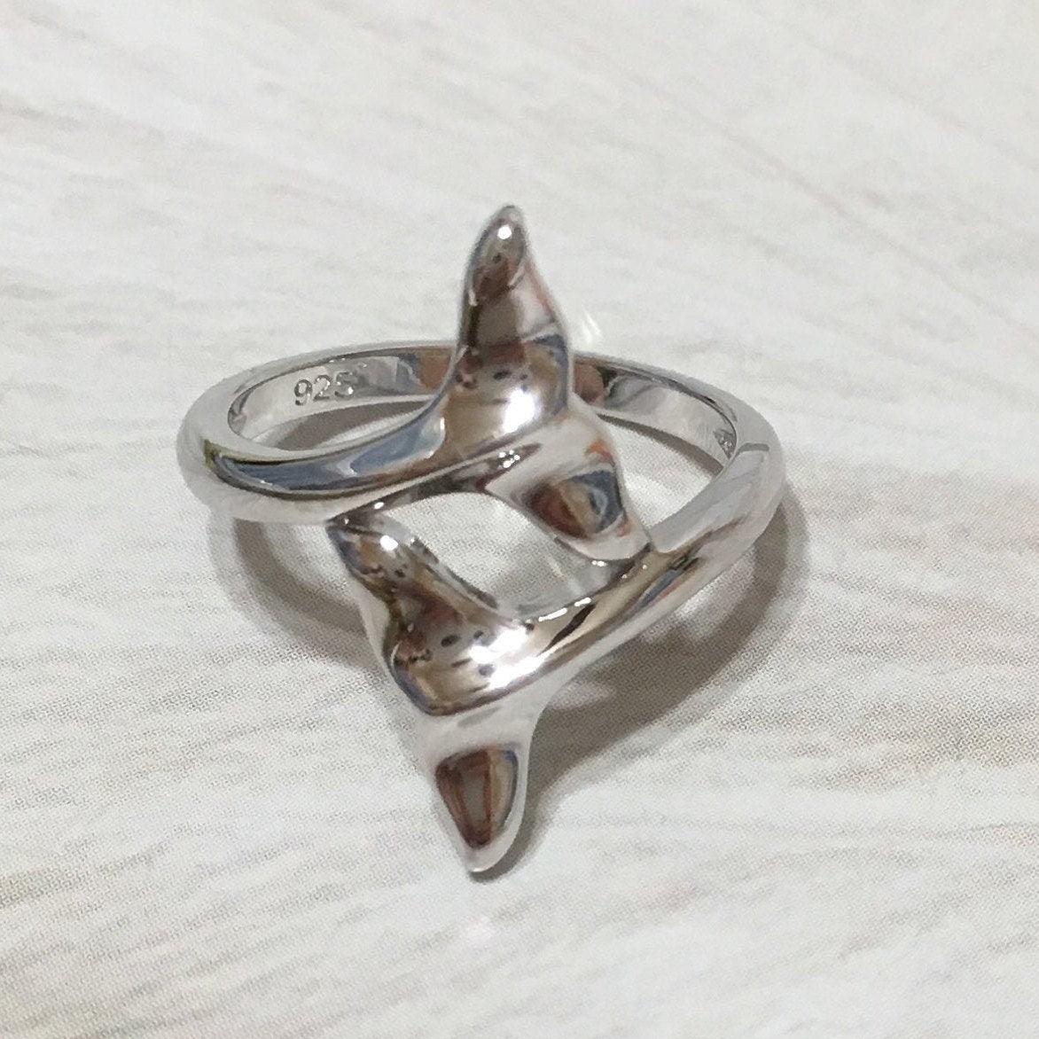 Unique Hawaiian Large Whale Tail Ring, Sterling Silver 2 Whale Tail Ring, R2354 Statement PC, Birthday Anniversary Wife Mom Mother Gift - Hawaii Treasures Shop