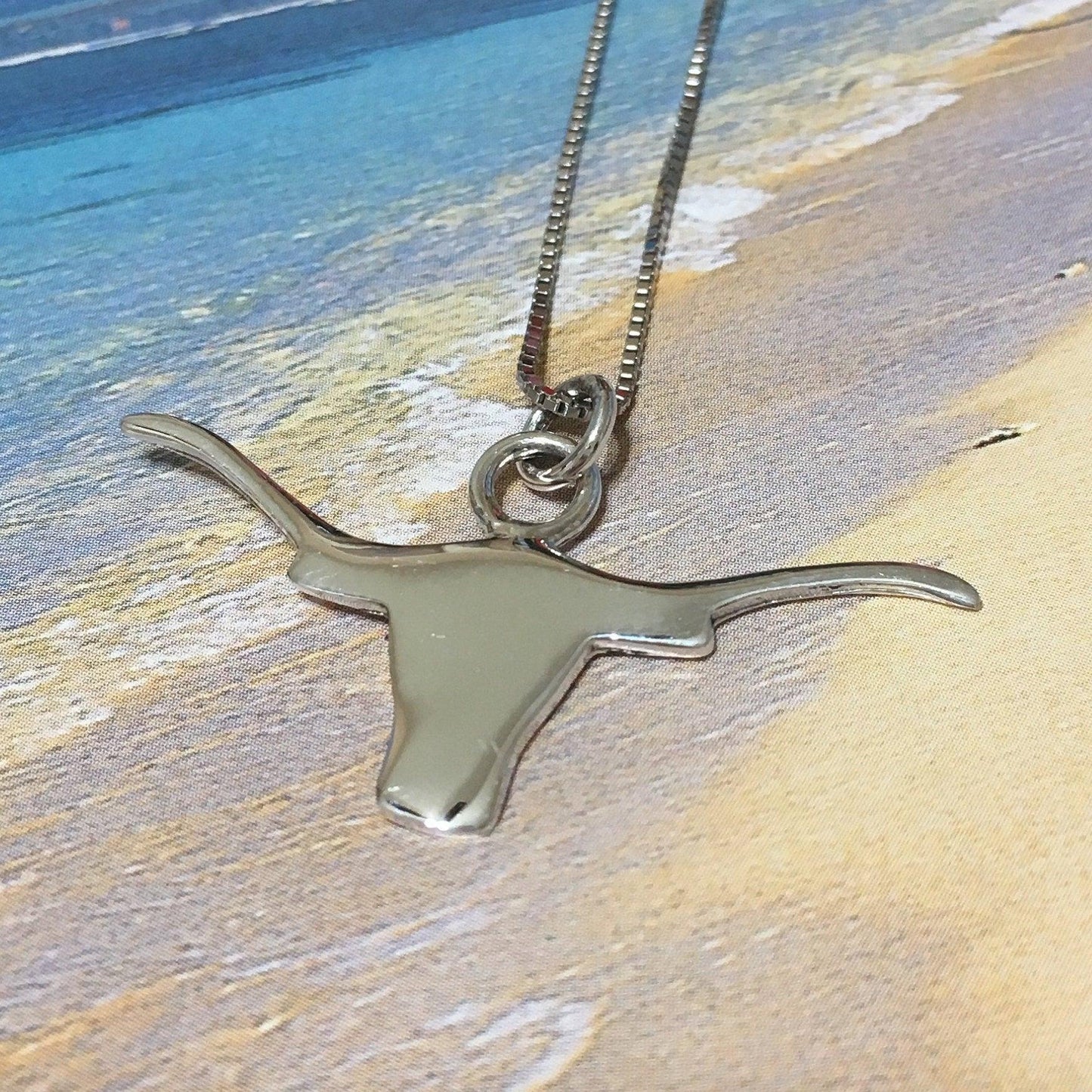 Beautiful Texas Longhorn Earring and Necklace, Sterling Silver Longhorn Pendant, N9320S2 Birthday Mother Wife Mom Gift, Texan Jewelry - Hawaii Treasures Shop