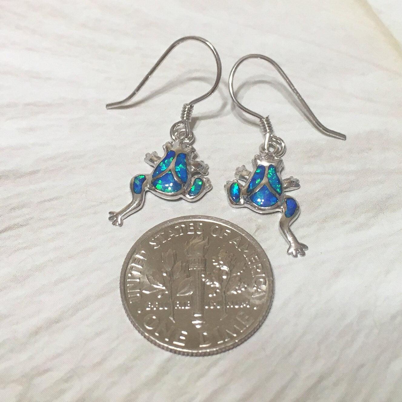 Unique Hawaiian Blue Opal Frog Earring, Sterling Silver Blue Opal Frog Dangle Earring E4144 Birthday Mom Wife Valentine Gift, Island Jewelry - Hawaii Treasures Shop
