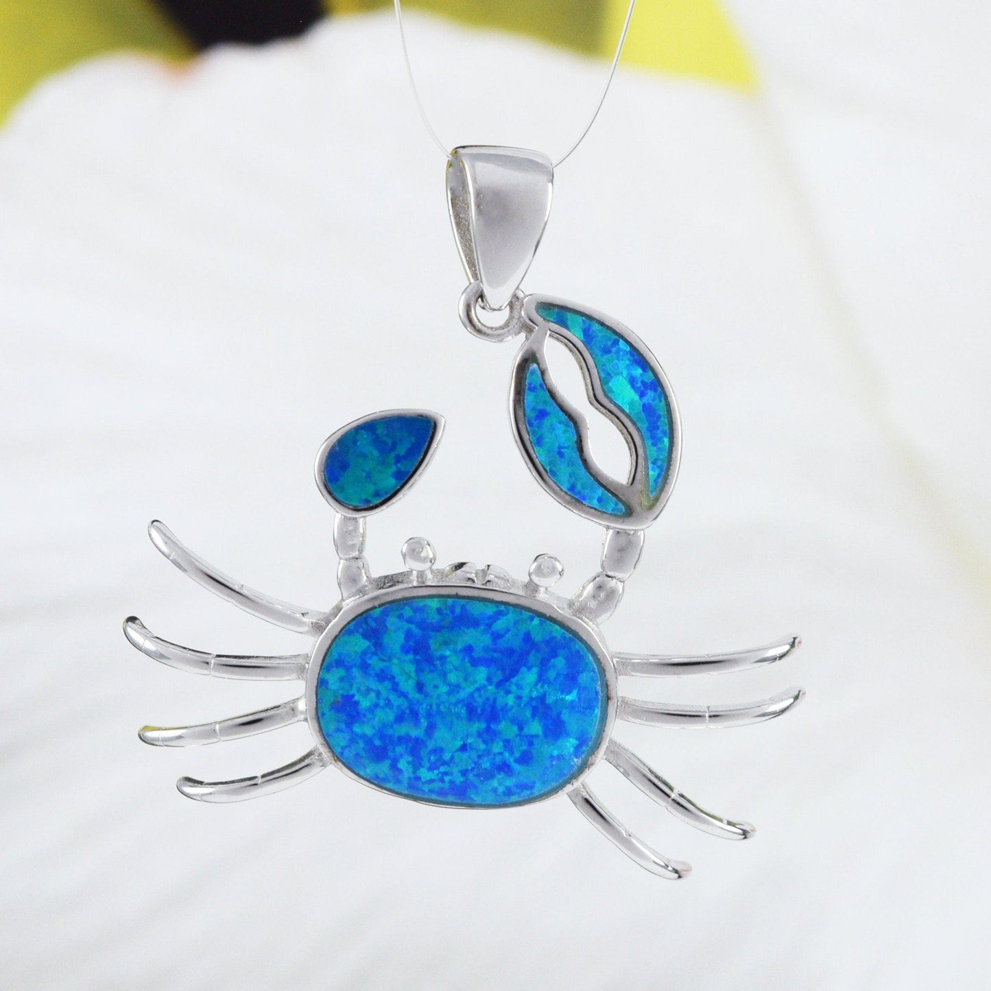Gorgeous Hawaiian Large Blue Opal Crab Necklace, Sterling Silver Blue Opal Crab Pendant, N6164 Birthday Mother Mom Gift, Statement PC - Hawaii Treasures Shop