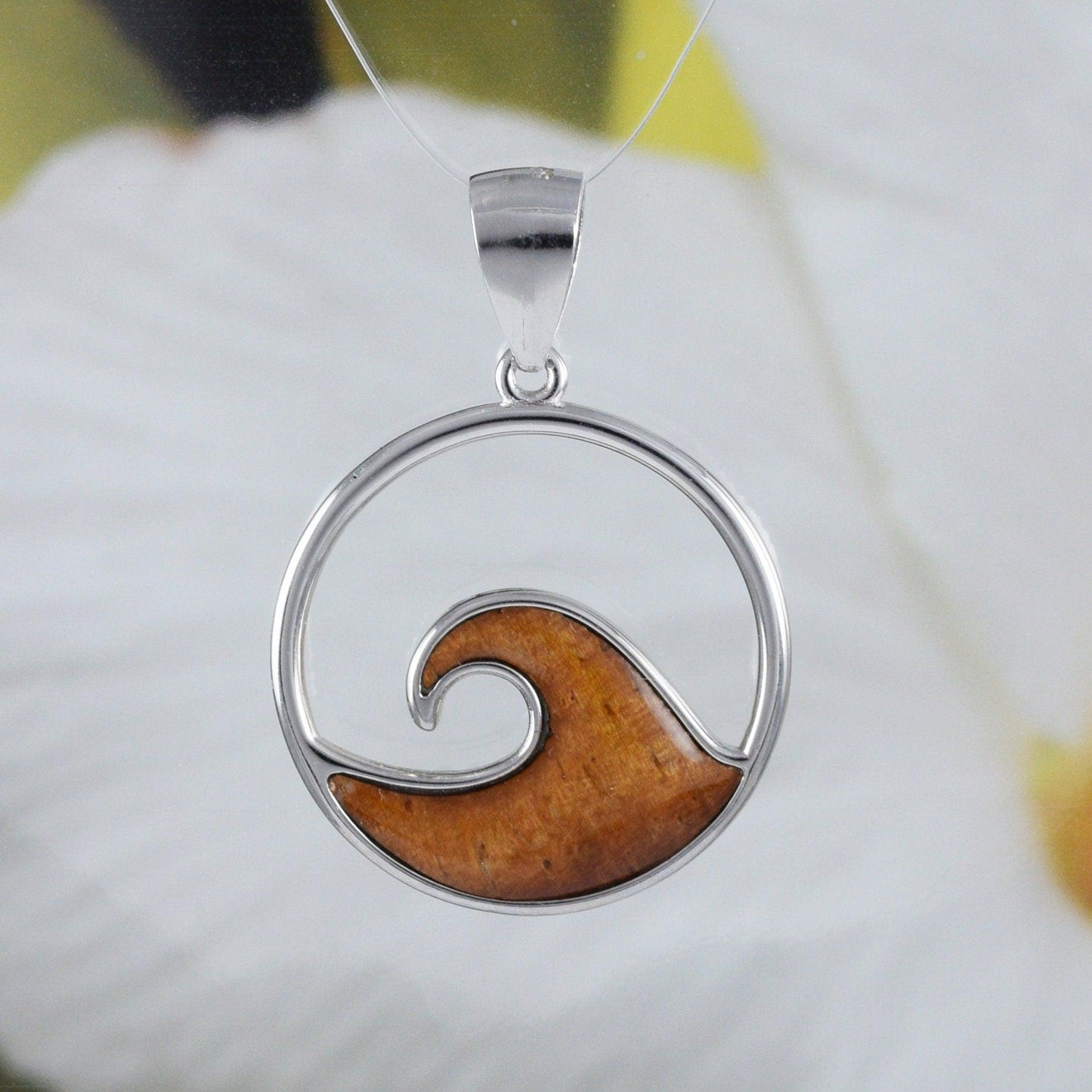 Unique Hawaiian Genuine Koa Wood Ocean Wave Necklace, Sterling Silver Wave Pendant, N9140 Birthday Mom Wife Mother Gift - Hawaii Treasures Shop