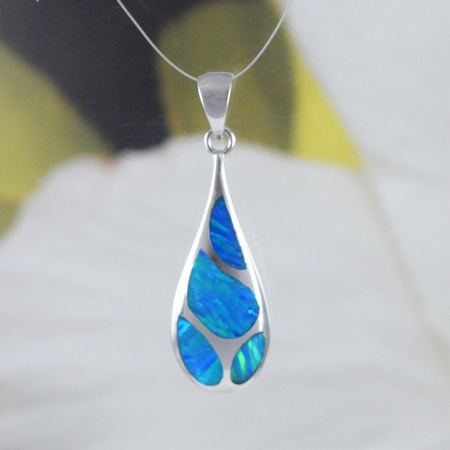 Beautiful Hawaiian Blue Opal Rain Drop Earring and Necklace, Sterling Silver Blue Opal Rain-Drop Pendant, N8387S Birthday Mom Mother Gift - Hawaii Treasures Shop