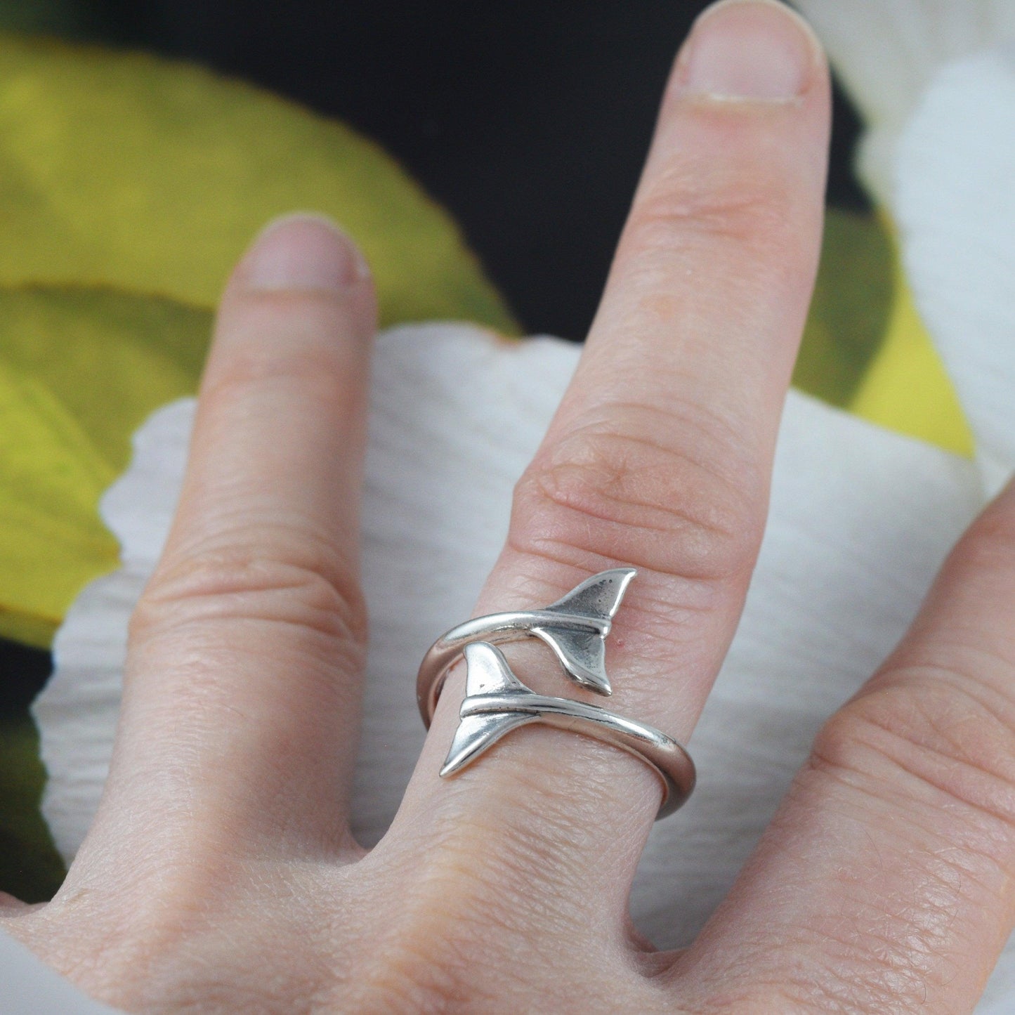 Beautiful Hawaiian 2 Dolphin Tail Ring, Sterling Silver Dolphin Tail Ring, R2389 Birthday Anniversary Mom Mother Gift - Hawaii Treasures Shop