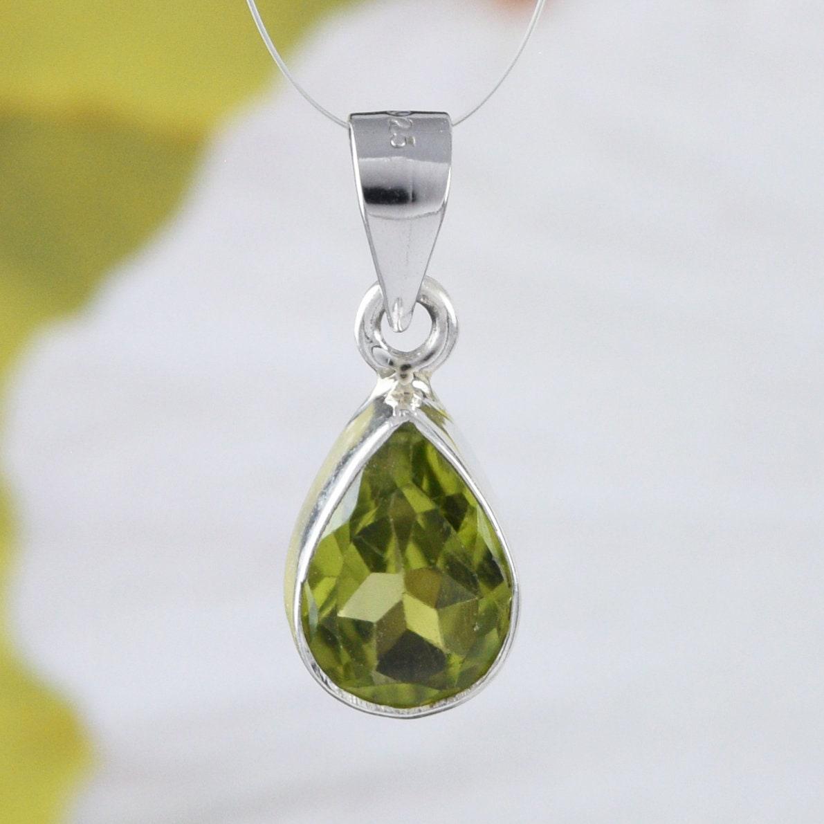 Beautiful Hawaiian Genuine Green Peridot Rain Drop Necklace, Sterling Silver Natural Peridot Pendant, N9075 Birthday Wife Mom Mother Gift - Hawaii Treasures Shop