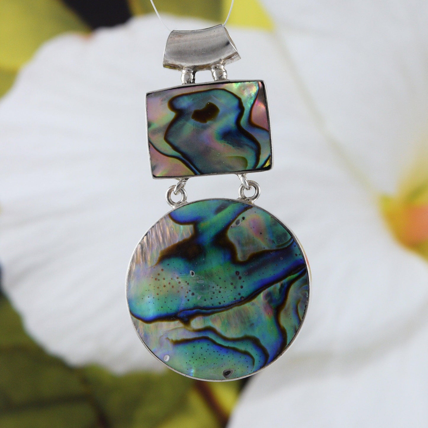 Beautiful Hawaiian Large Genuine Paua Shell Necklace, Sterling Silver Abalone MOP Pendant, N9088 Birthday Mom Wife Mother Gift - Hawaii Treasures Shop
