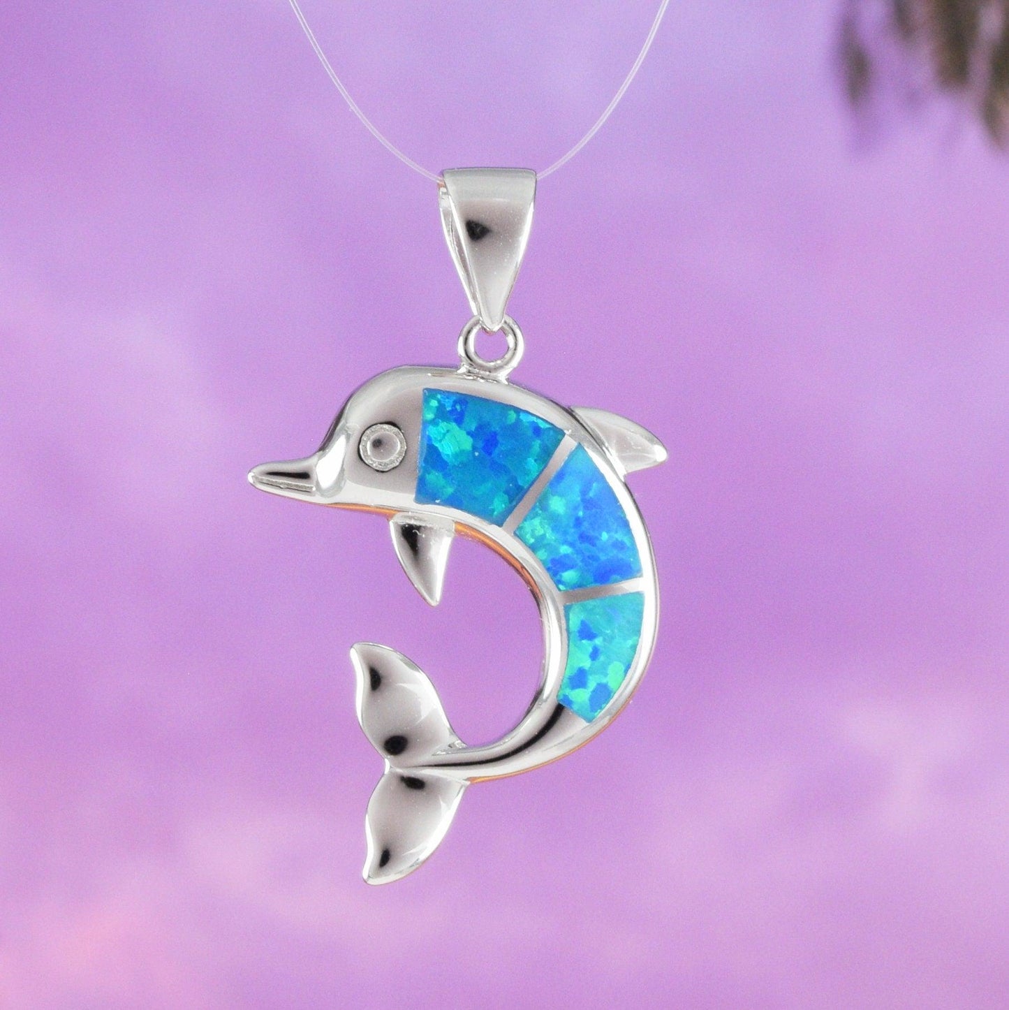 Beautiful Hawaiian Blue Opal Dolphin Necklace, Sterling Silver Blue Opal Dolphin Pendant, N6029 Birthday Mother Wife Mom Gift - Hawaii Treasures Shop