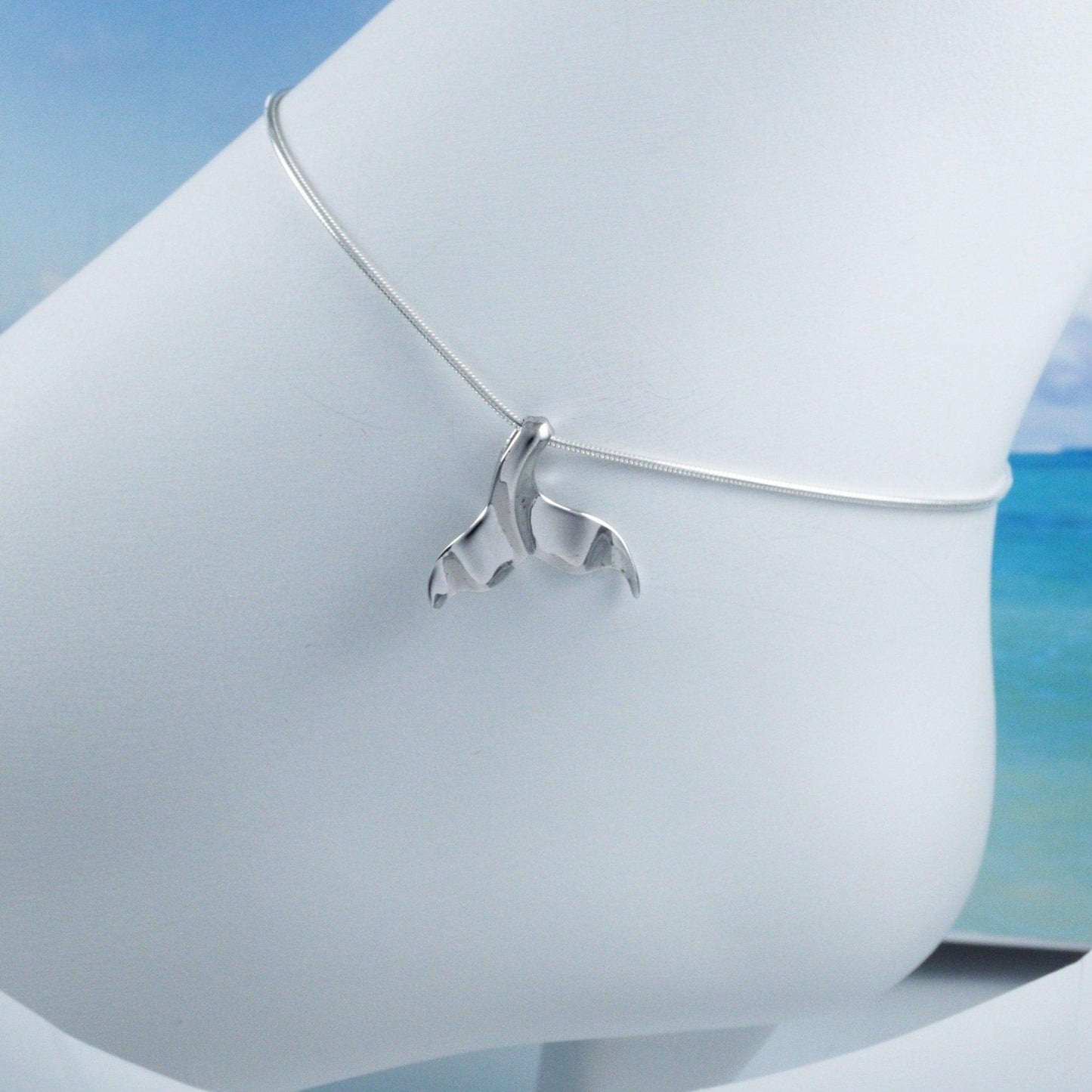 Pretty Hawaiian Whale Tail Anklet or Bracelet, Sterling Silver Whale Tail Charm Bracelet, A6101 Birthday Mom Wife Mother Gift - Hawaii Treasures Shop