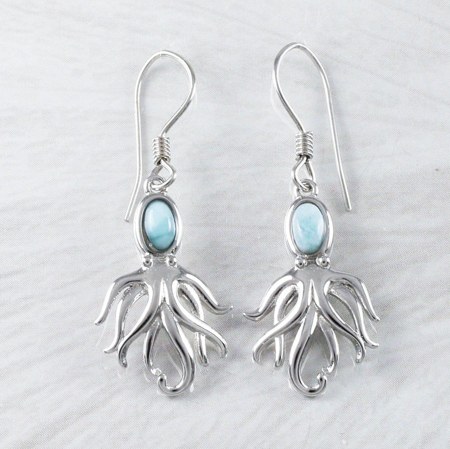 Unique Hawaiian Genuine Larimar Octopus Earring, Sterling Silver Larimar Octopus Dangle Earring, E9362 Birthday Valentine Mom Gift - Hawaii Treasures Shop