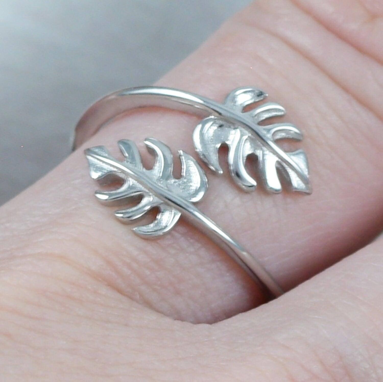 monstera ring Adjustable Unique Beautiful Hawaiian Monstera Ring, Sterling Silver Monstera Leaf Adjustable Ring, R2394 Birthday Mom Mother Gift 8