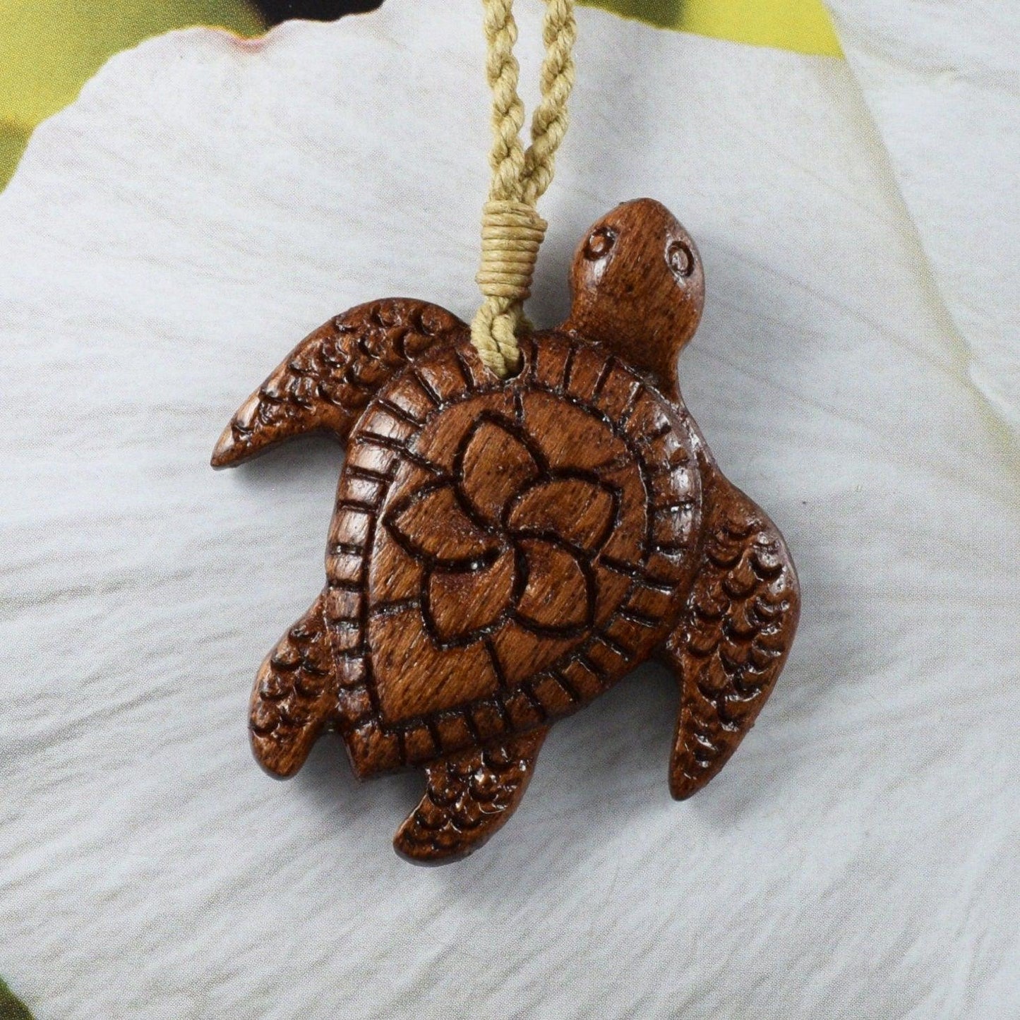 Unique Hawaiian Large Genuine Koa Wood Sea Turtle Necklace, Hand Carved Koa Wood Plumeria Turtle Necklace, N9408 Birthday Mother Gift - Hawaii Treasures Shop