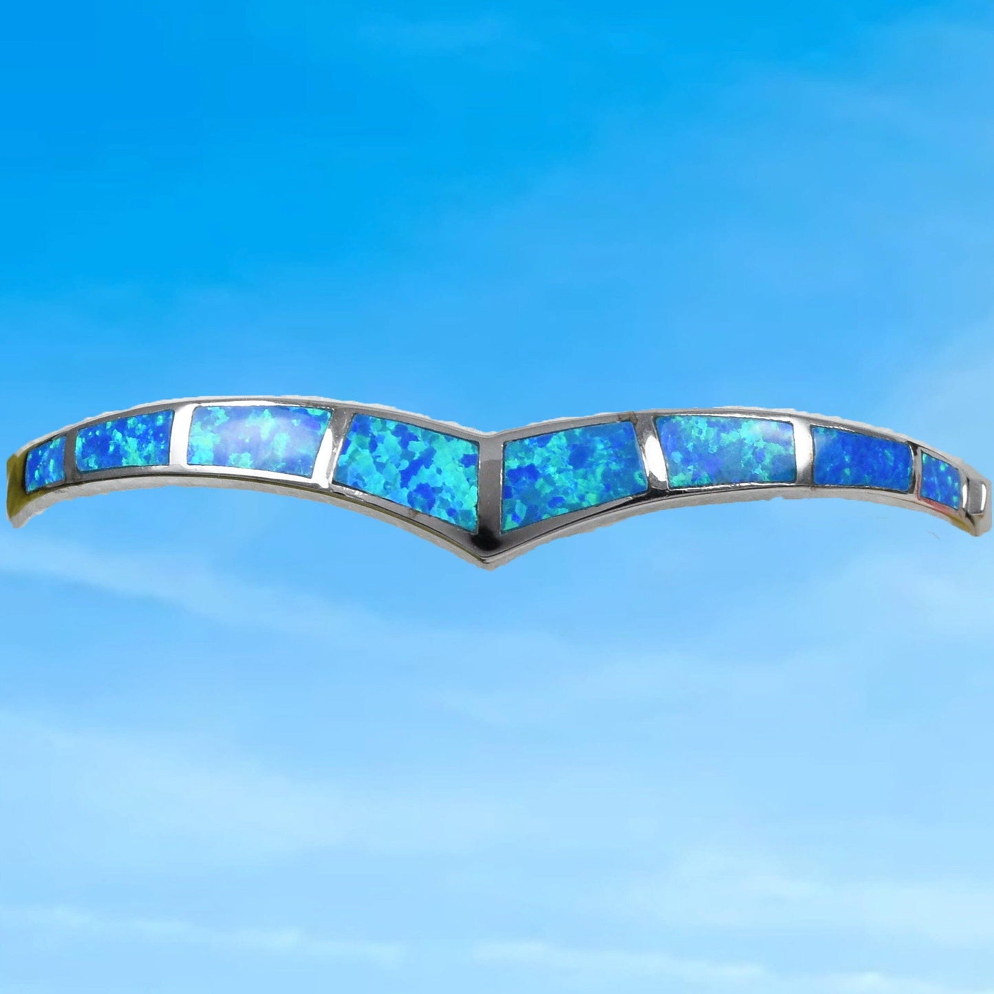 Unique Gorgeous Hawaiian Blue Opal Crown Bangle Bracelet, Sterling Silver Blue Opal Crown Bracelet, B3347 Birthday Mom Gift, Statement PC - Hawaii Treasures Shop