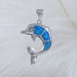 Beautiful Hawaiian Blue Opal Dolphin Earring and Necklace, Sterling Silver Opal Dolphin Pendant, N6029S Birthday Valentine Wife Mom Gift