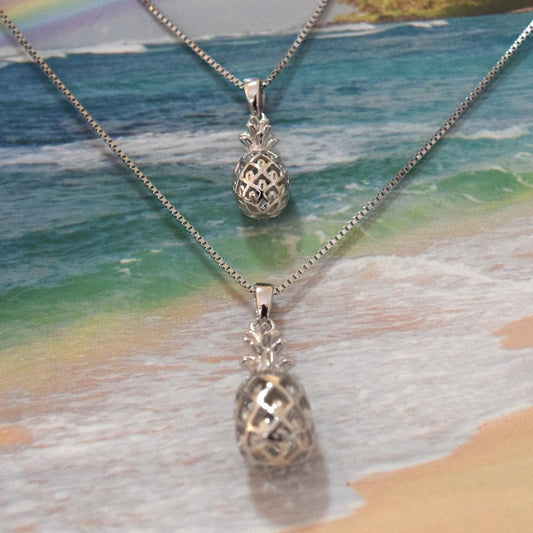 Mother Daughter Hawaiian 3D Pineapple Matching Necklace, Sterling Silver 3D Pineapple Pendant, N7003 Mom Daughter, Big Little Sis - Hawaii Treasures Shop