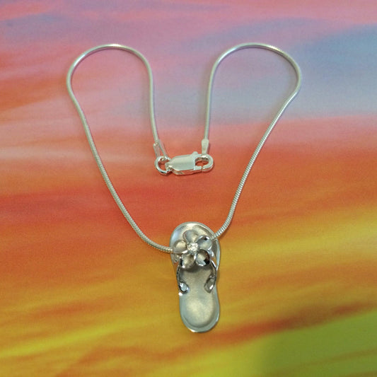 Beautiful Hawaiian Plumeria Slipper Anklet or Bracelet, Sterling Silver Plumeria Sandal CZ Charm Bracelet, A6140 Birthday Mom Mother Gift - Hawaii Treasures Shop