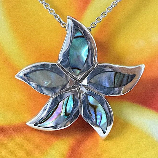 Unique Stunning Hawaiian Genuine Paua Shell Abalone Starfish Necklace, Sterling Silver Starfish Pendant, N6045 Birthday Mom Gift - Hawaii Treasures Shop
