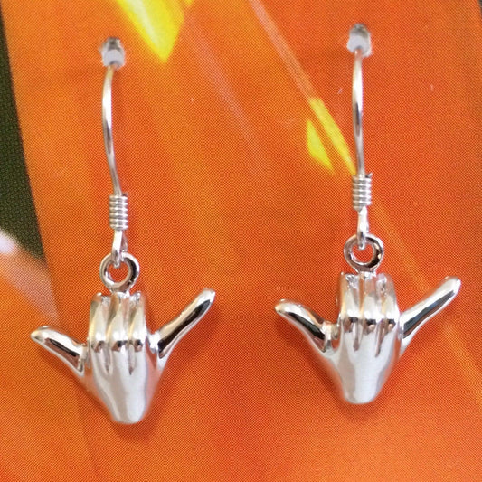 Unique Hawaiian 3D Hang Loose Shaka Earring, Sterling Silver 3D Hang Loose Dangle Earring, E4142A Mother Birthday Gift, Island Jewelry - Hawaii Treasures Shop