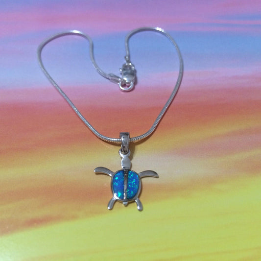 Pretty Hawaiian Blue Opal Sea Turtle Anklet or Bracelet, Sterling Silver Blue Opal Turtle Charm Bracelet, A2012 Birthday Mom Wife Gift - Hawaii Treasures Shop