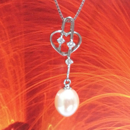 Unique Beautiful Hawaiian Genuine Pink Pearl Necklace, Sterling Silver Pink Pearl Heart CZ Pendant, N2791 Mother Birthday Mom Gift - Hawaii Treasures Shop