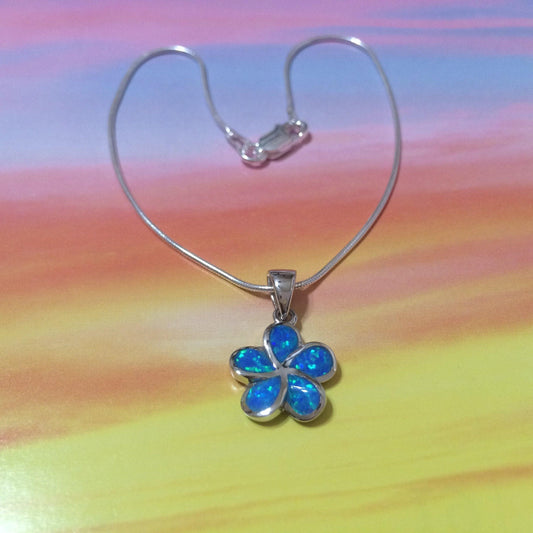 Pretty Hawaiian Blue Opal Plumeria Anklet or Bracelet, Sterling Silver Blue Opal Plumeria Charm Bracelet, A2018 Birthday Mom Mother Gift - Hawaii Treasures Shop