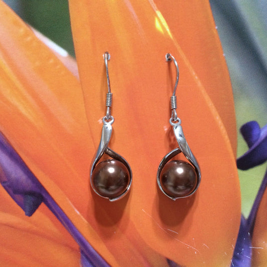 Stunning Chocolate Shell Pearl Earring, Sterling Silver Shell Pearl Dangle Earring, E2959 Birthday Anniversary Mom Wife Mother Gift - Hawaii Treasures Shop