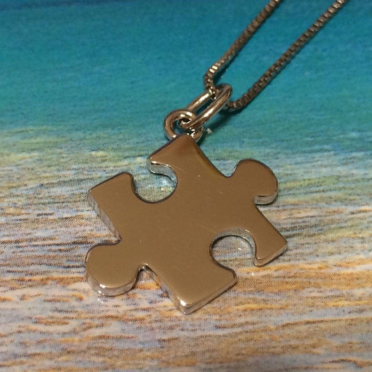 Unique Hawaiian Jigsaw Puzzle Piece Necklace, Sterling Silver Puzzle Piece Charm Pendant, Autism Awareness Sign, N2743 Birthday Mom Gift - Hawaii Treasures Shop