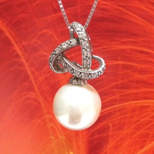 Unique Gorgeous Hawaiian White Shell Pearl Necklace, Sterling Silver White Shell Pearl CZ Pendant, N2926 Birthday Mom Wife Mother Gift - Hawaii Treasures Shop