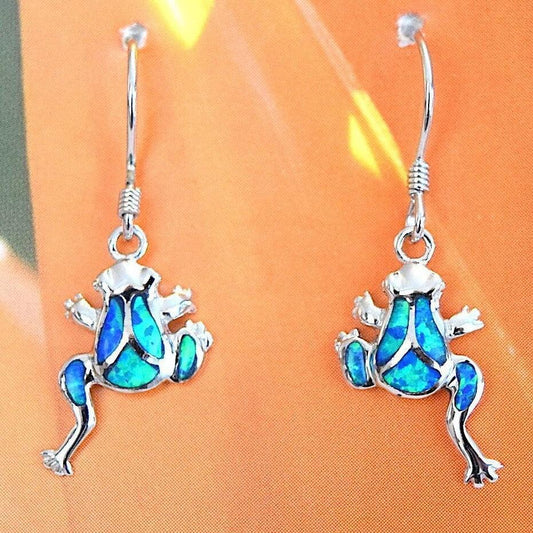 Unique Hawaiian Blue Opal Frog Earring, Sterling Silver Blue Opal Frog Dangle Earring E4144 Birthday Mom Wife Valentine Gift, Island Jewelry - Hawaii Treasures Shop