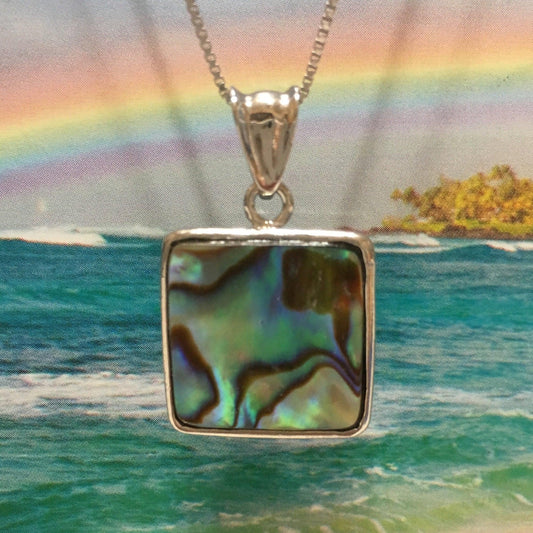 Unique Beautiful Hawaiian Genuine Abalone Paua Shell Necklace, Sterling Silver Abalone MOP Pendant N8030 Birthday Mom Wife Gift - Hawaii Treasures Shop