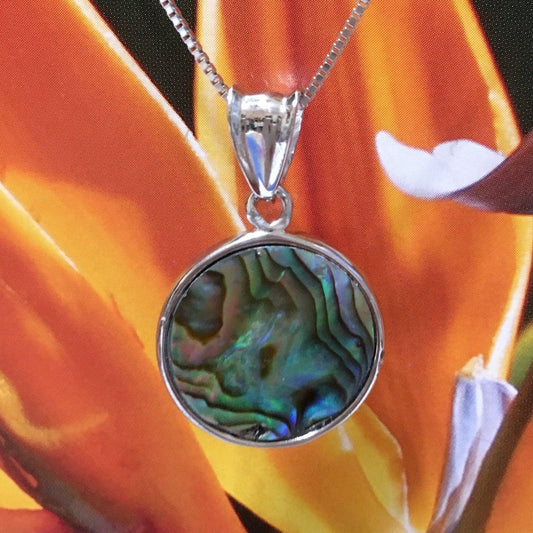 Beautiful Hawaiian Genuine Paua Shell Necklace, Sterling Silver Hawaiian Abalone MOP Pendant, N8032 Birthday Mom Mother Gift - Hawaii Treasures Shop