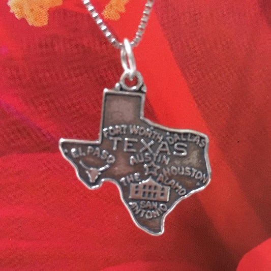 Unique Texas State Map Necklace, Sterling Silver Texas Cities Houston, Dallas, Austin Pendant, N2987 Birthday Mother Wife Mom Gift - Hawaii Treasures Shop