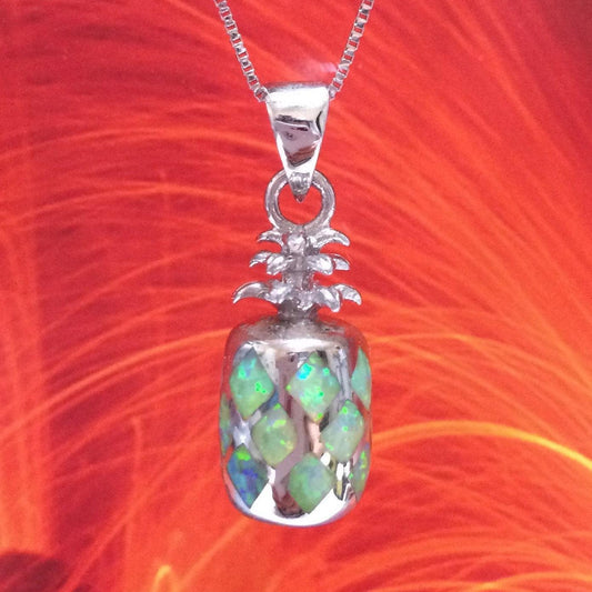Unique Hawaiian 3D Opal Pineapple Necklace, Sterling Silver Opal Pineapple Pendant, N2820 Mother Birthday Wife Mom Gift, Statement PC - Hawaii Treasures Shop