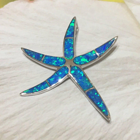 Gorgeous Hawaiian X-Large Blue Opal Starfish Necklace, Sterling Silver Blue Opal Starfish Pendant, N2318 Birthday Mother Mom Gift - Hawaii Treasures Shop