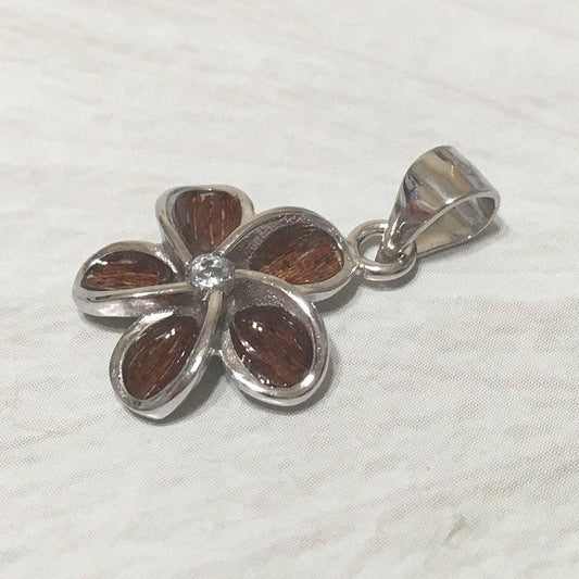 Pretty Hawaiian Genuine Koa Wood Plumeria Necklace, Sterling Silver Koa Wood Plumeria Flower Pendant, N8165 Birthday Mother Mom Gift - Hawaii Treasures Shop