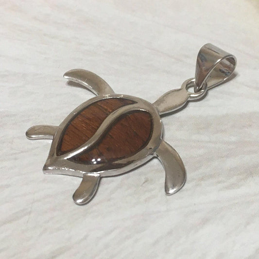 Gorgeous Hawaiian Large Genuine Koa Wood Sea Turtle Necklace, Sterling Silver Koa Wood Turtle Pendant, N8172 Birthday Mother Gift - Hawaii Treasures Shop
