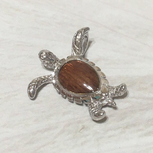 Unique Hawaiian Genuine Koa Wood Sea Turtle Necklace, Sterling Silver Koa Wood Turtle Pendant, N8173 Birthday Mom Wife Mother Gift - Hawaii Treasures Shop