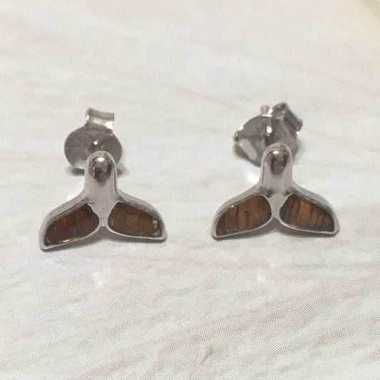 Unique Hawaiian Genuine Koa Wood Whale Tail Earring, Sterling Silver Koa Wood Whale Tail Stud Earring, E8191 Mother Wife Mom Gift - Hawaii Treasures Shop