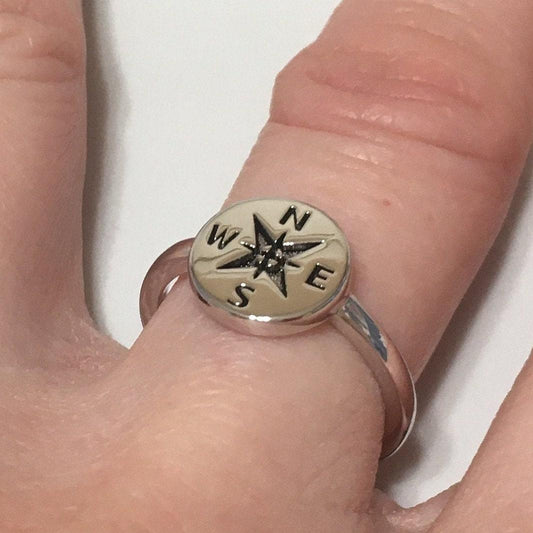 Unique Beautiful Hawaiian Compass Ring, Sterling Silver Compass Ring, Island Jewelry, R2368 Mother Birthday Mom Wife Gift, Stackable Ring - Hawaii Treasures Shop