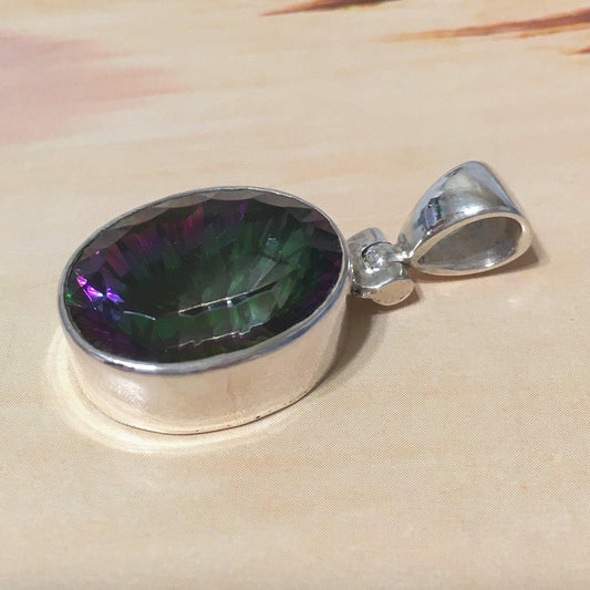 Gorgeous Hawaiian Large Genuine Rainbow Mystic Topaz Necklace, Sterling Silver Rainbow Topaz Pendant, N8242 Mother Birthday Mom Gift - Hawaii Treasures Shop