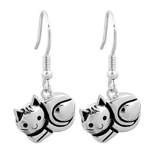 Unique Hawaiian Cat Earring, Sterling Silver Cat Dangle Earring, E8134 Birthday Wife Mom Girl Mother Gift, Animal Jewelry - Hawaii Treasures Shop