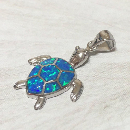 Beautiful Hawaiian Opal Sea Turtle Necklace, Sterling Silver Blue Opal Turtle Pendant, N2104A Birthday Mom Mother Gift, Island Jewelry - Hawaii Treasures Shop
