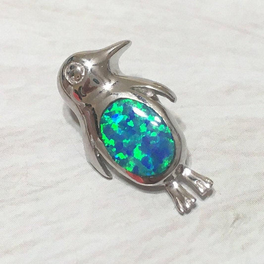 Unique Hawaiian Blue Opal Penguin Necklace, Sterling Silver Blue Opal Penguin Pendant, N2223 Birthday Mom Mother Gift, Island Jewelry - Hawaii Treasures Shop
