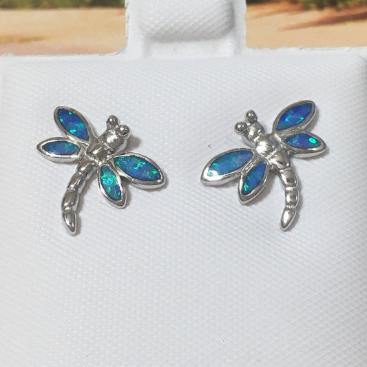 Unique Hawaiian Blue Opal Dragonfly Earring, Sterling Silver Blue Opal Dragonfly Stud Earring, E4145A Mother Birthday Mom Gift - Hawaii Treasures Shop