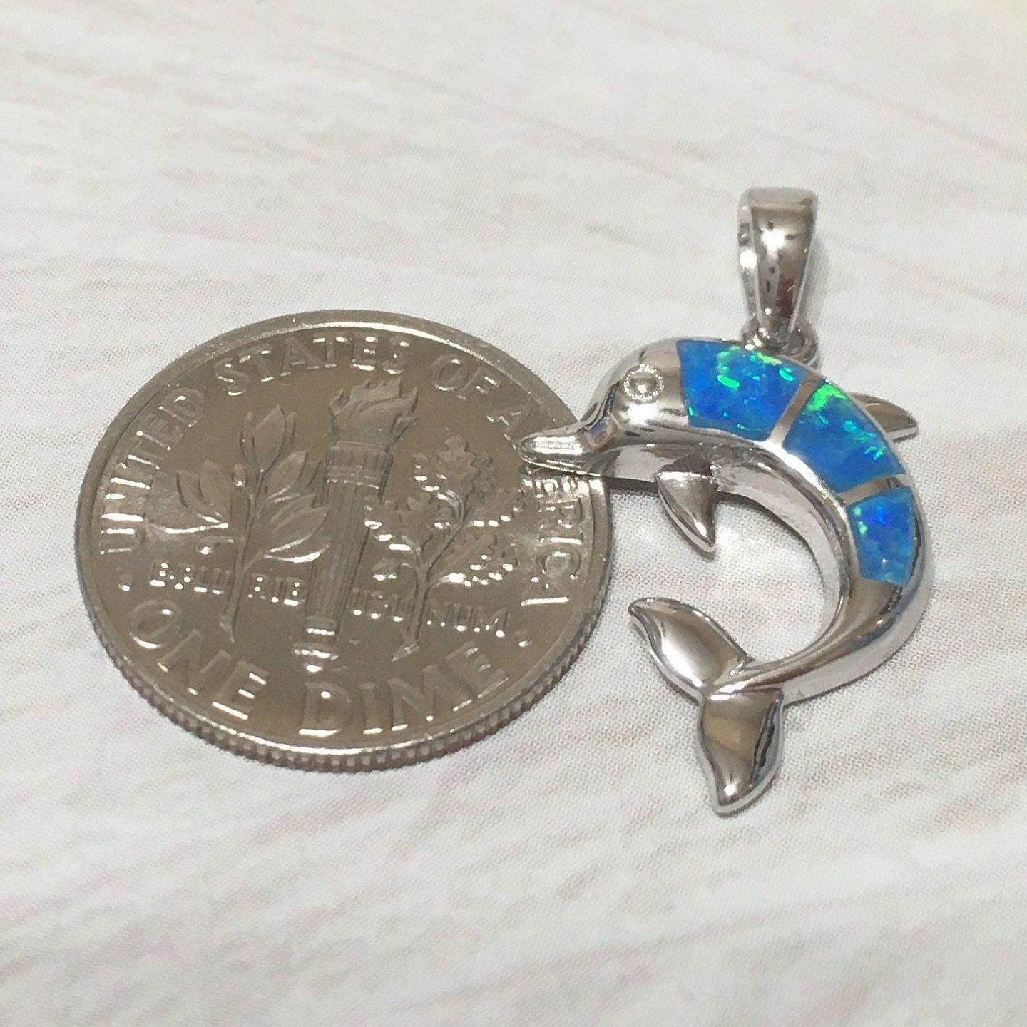 Pretty Hawaiian Blue Opal Dolphin Necklace and Earring, Sterling Silver Blue Opal Dolphin Pendant, N2025S2 Birthday Mother Mom Girl Gift - Hawaii Treasures Shop