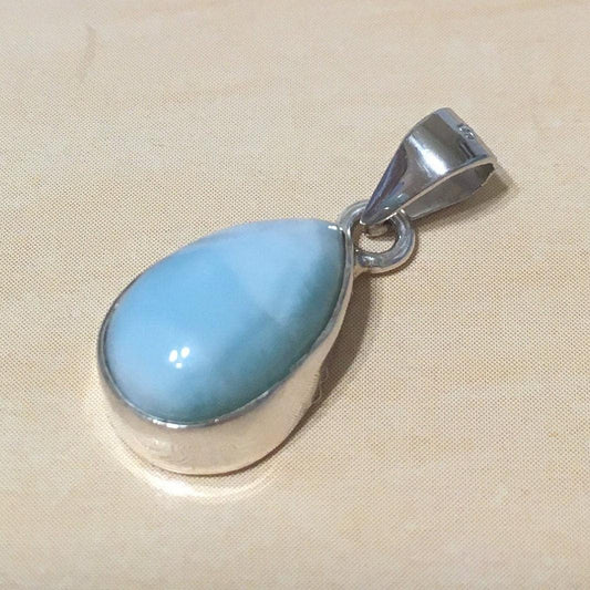 Beautiful Hawaiian Genuine Larimar Rain Drop Necklace, Sterling Silver Pear-Shape Natural Larimar Pendant, N8244 Mother Birthday Mom Gift - Hawaii Treasures Shop